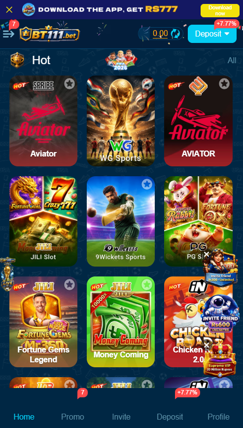 BT111 BET Game APK Download Interface Page