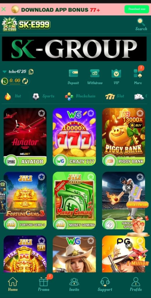SK-E999 Game Free Earning App in Pakistan Interface.