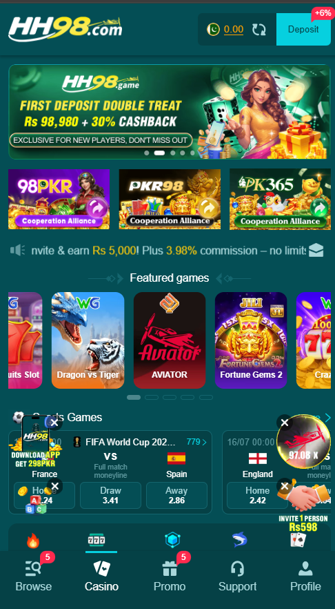 HH98 Game APK Interface Page