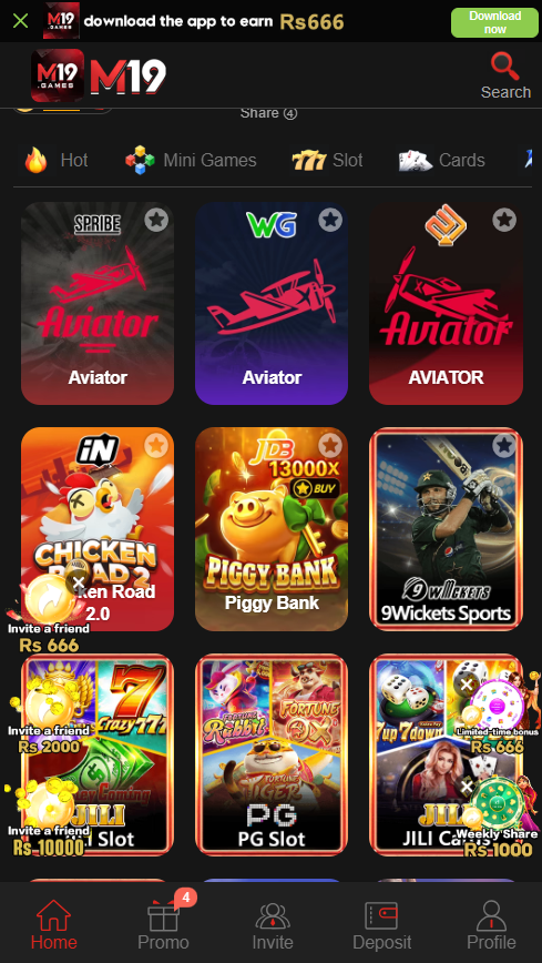 M19 APK Latest Earning App Interface Page