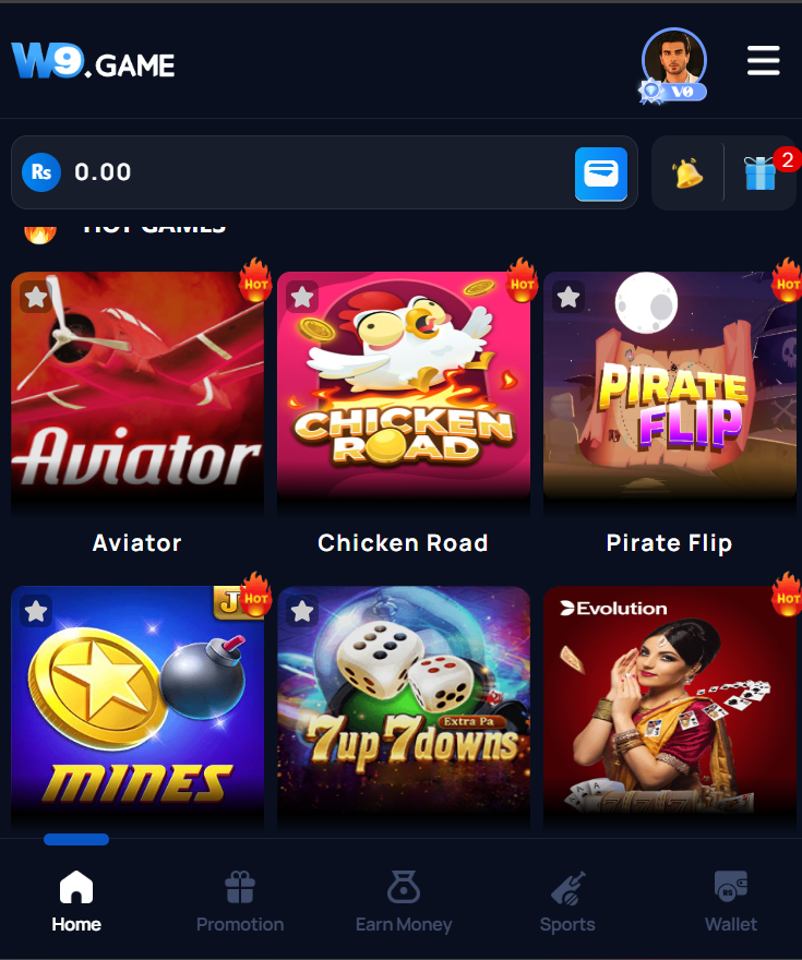 W9 Game APK Latest Interface Page