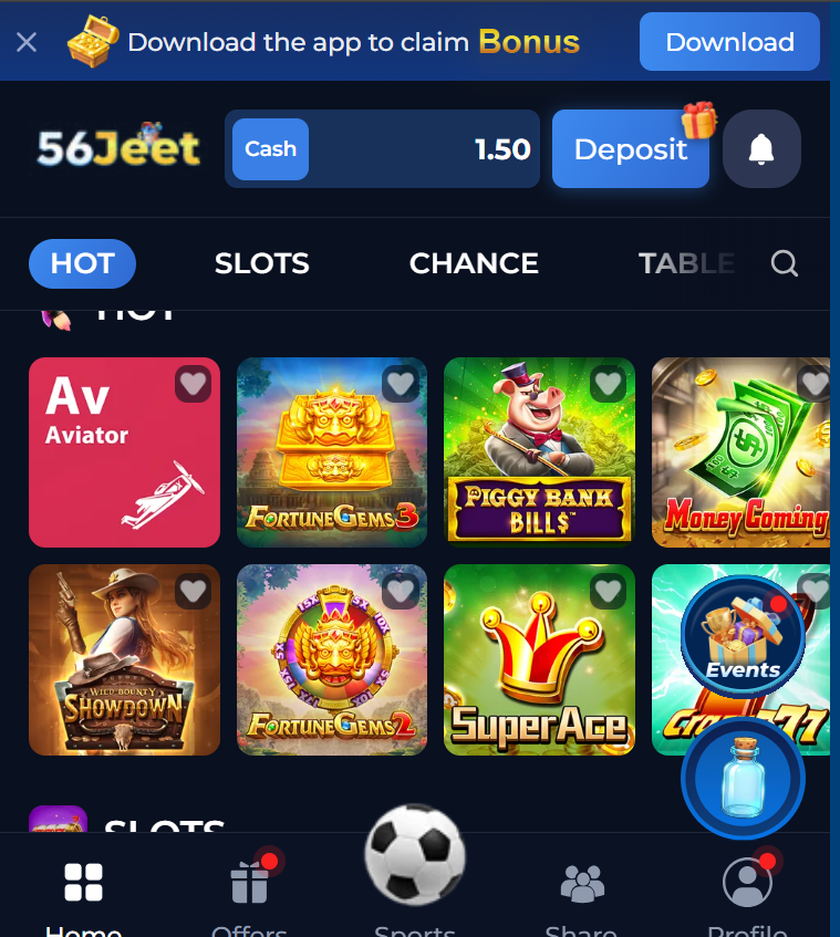 56JEET Game APK Latest Interface Page