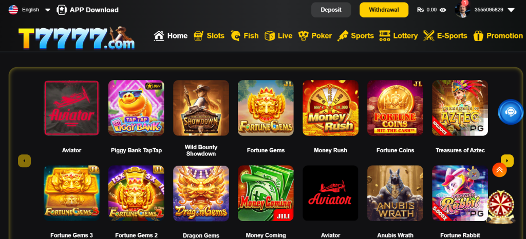 T7777 Game APK Download Interface Page