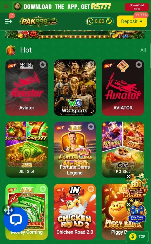 PAK998 Game APK Interface Page