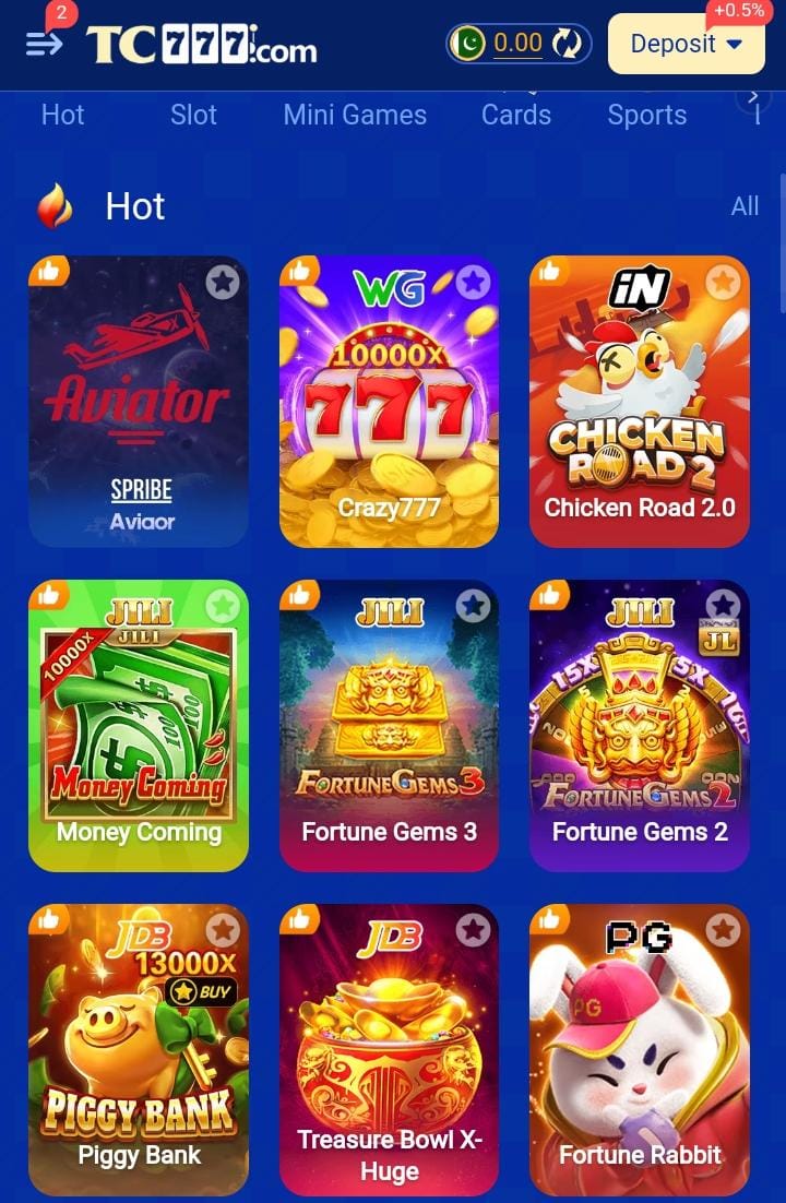 TC777 Game APK Latest Interface Page