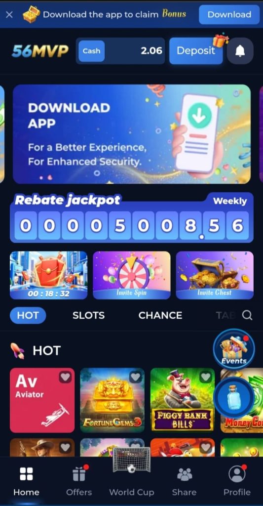 56MVP Game Earning APK Download Official interface.