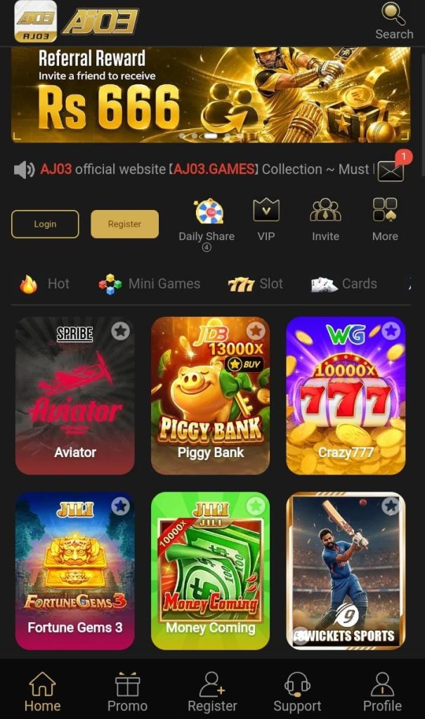 AJ03 Game APK Interface Page