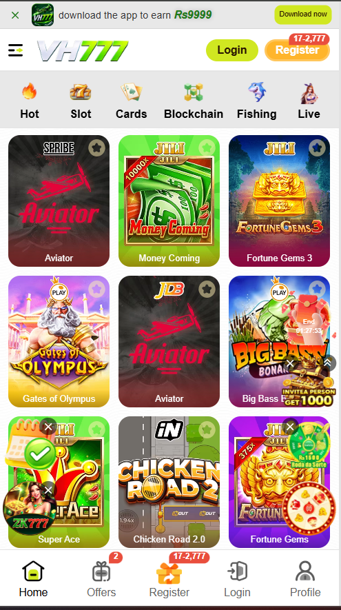 VH777 Game APK Interface Page