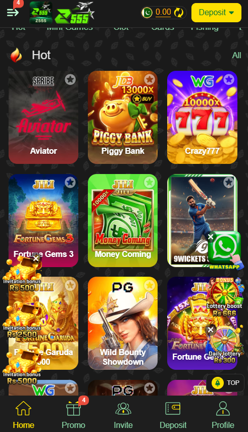 Z555 Game APK Interface Page