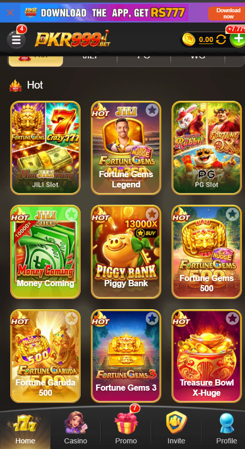 PKR999 Game APK Latest Interface Page