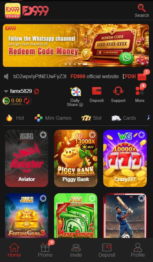 FD999 Game APK Latest Interface Page