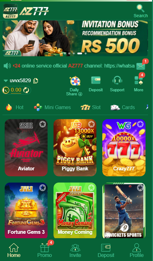 AZ777 Game APK Latest Interface Page