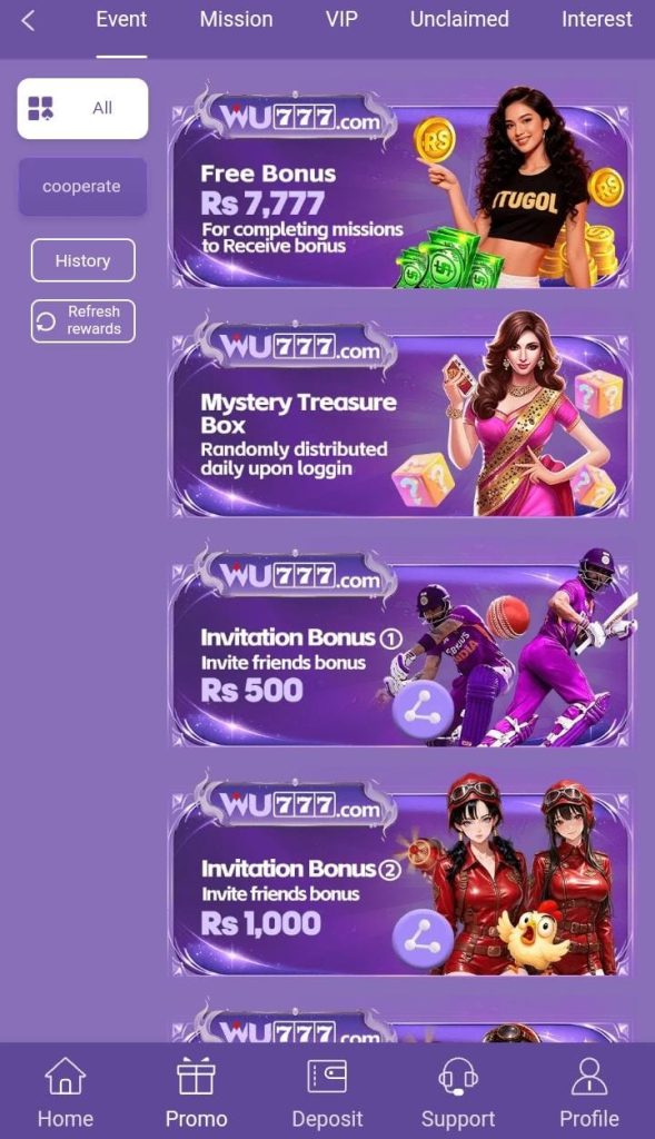 WU777 Game APK Bonus Page